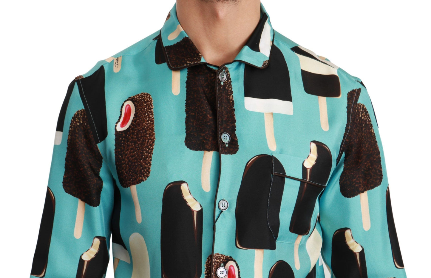 Dolce & Gabbana Blue Silk Ice Cream Print Casual Shirt