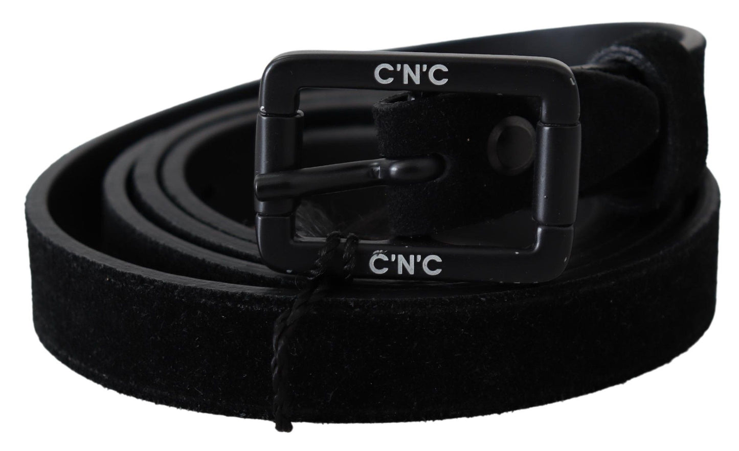 Costume National Black Leather Velvet Buckle Waist Belt