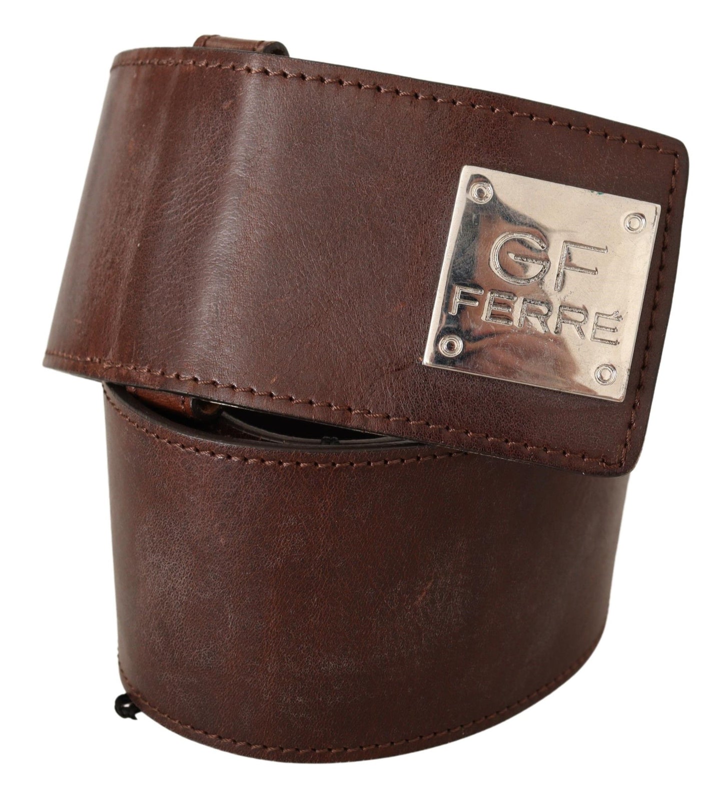 Costume National Belt Black Leather Silver Buckle Waist Belt