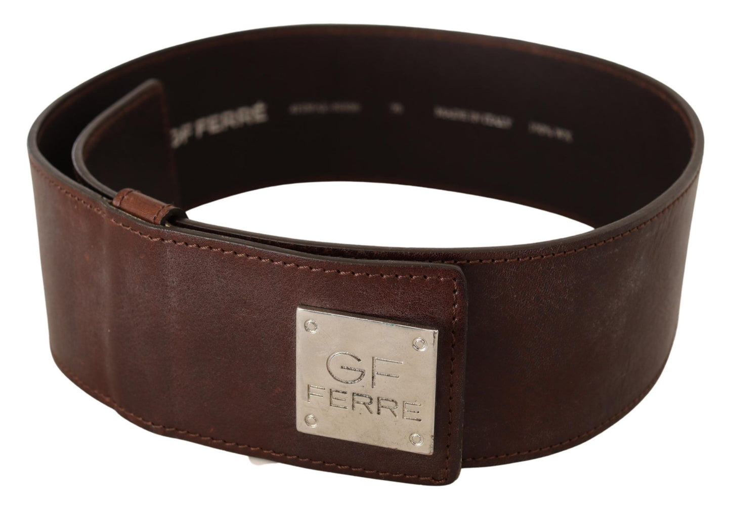 Costume National Belt Black Leather Silver Buckle Waist Belt