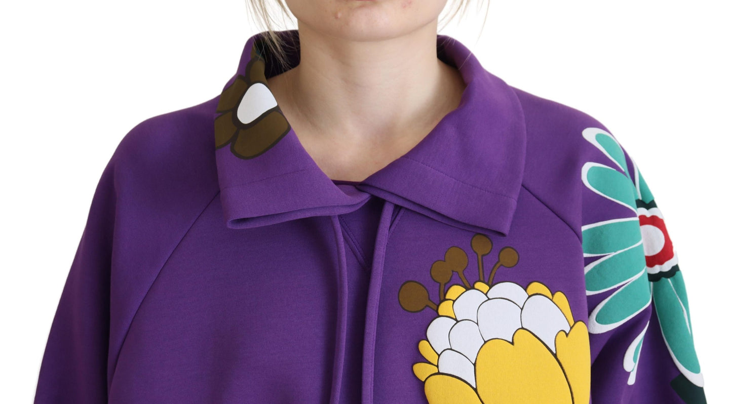 Dolce & Gabbana Purple Floral Print Pullover Cotton Sweater