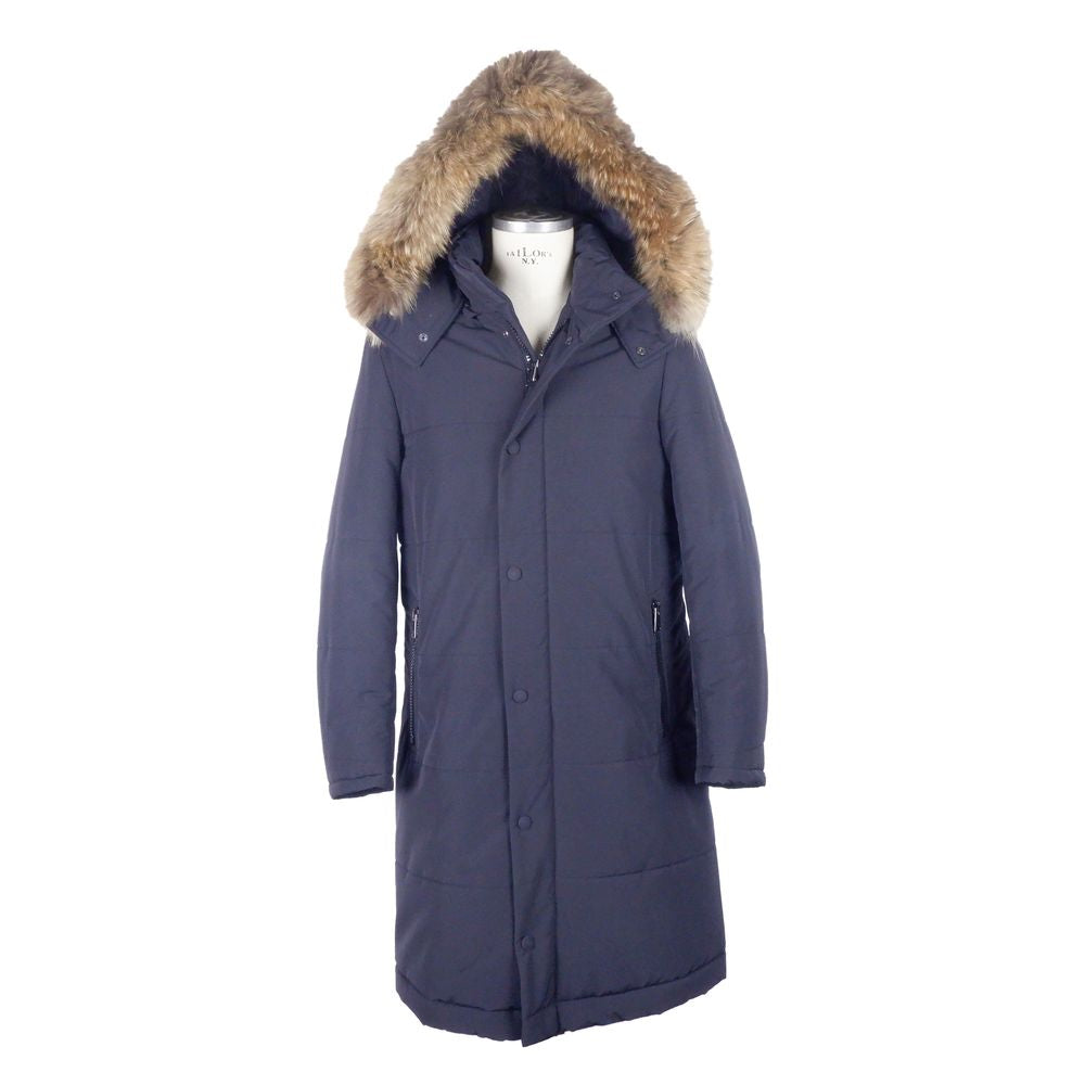Made in Italy Blue Wool Men Raincoat