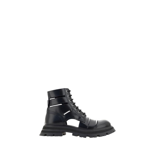 Alexander McQueen Black Rubber Lace-Up Boots