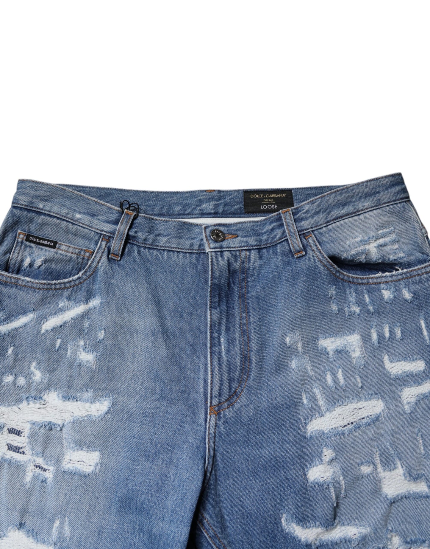 Dolce & Gabbana Blue Tattered Straight Cotton Denim Jeans