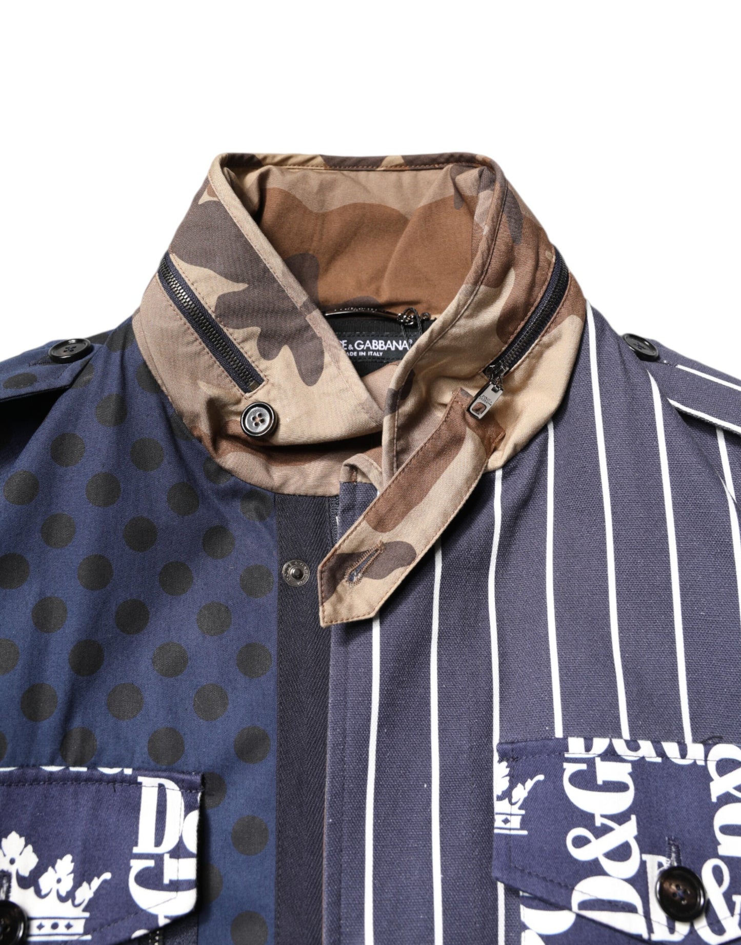 Dolce & Gabbana Multicolor Cotton Logo Patchwork Coat Jacket