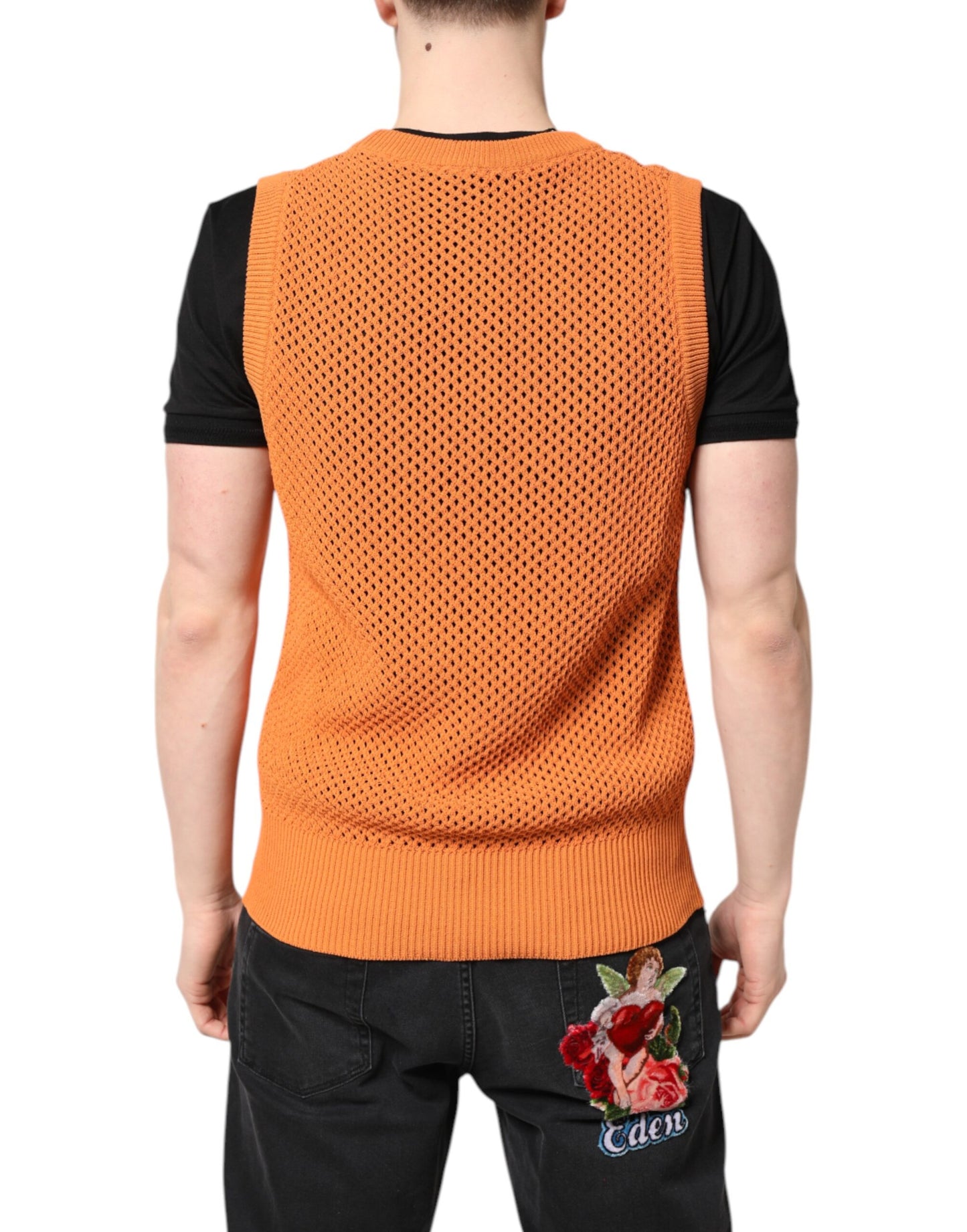 Dolce & Gabbana Orange Cashmere Round Neck Sleeveless T-shirt