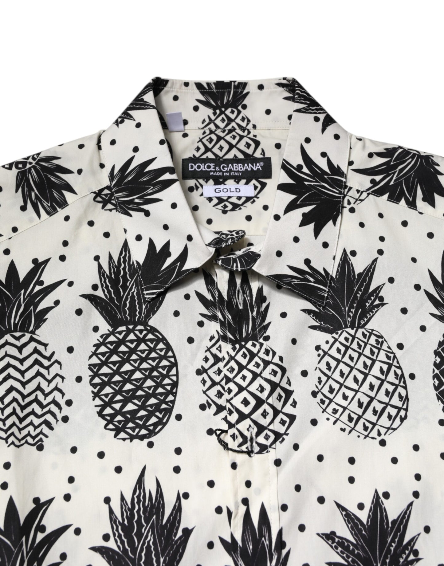 Dolce & Gabbana White Pineapple Print Long Sleeve GOLD Shirt