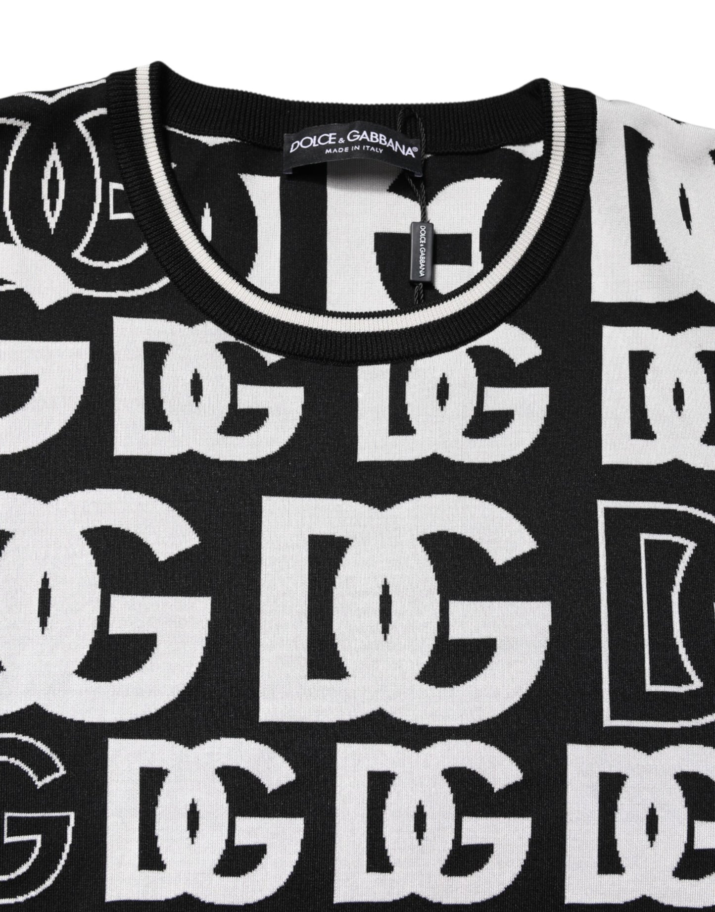 Dolce & Gabbana Black White Silk Knit DG Print T-shirt