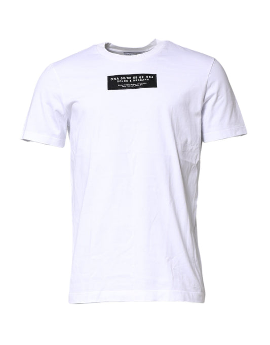 Dolce & Gabbana White Cotton Logo Patch Crew Neck T-shirt