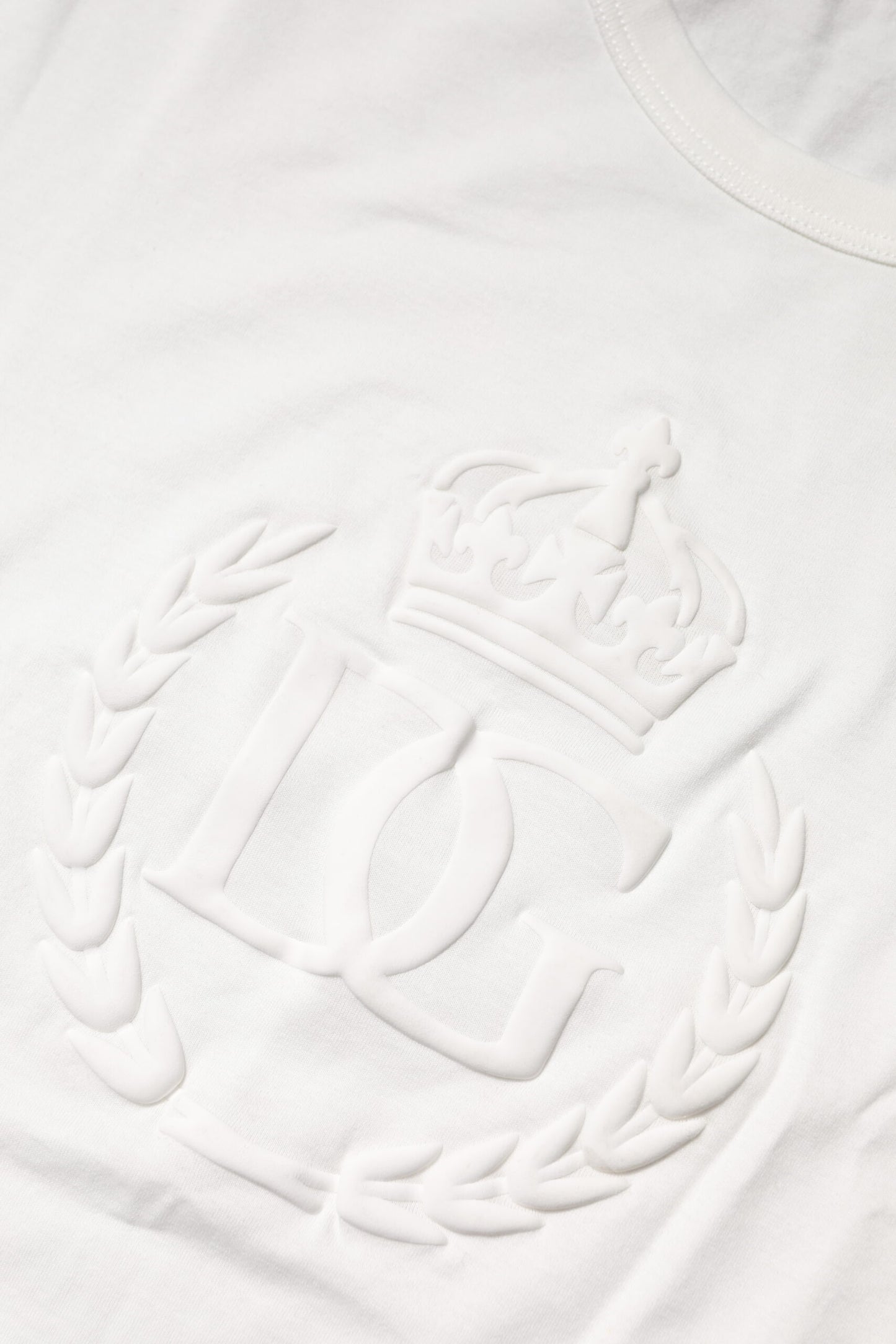 Dolce & Gabbana White Cotton DG Crown Embossed T-shirt