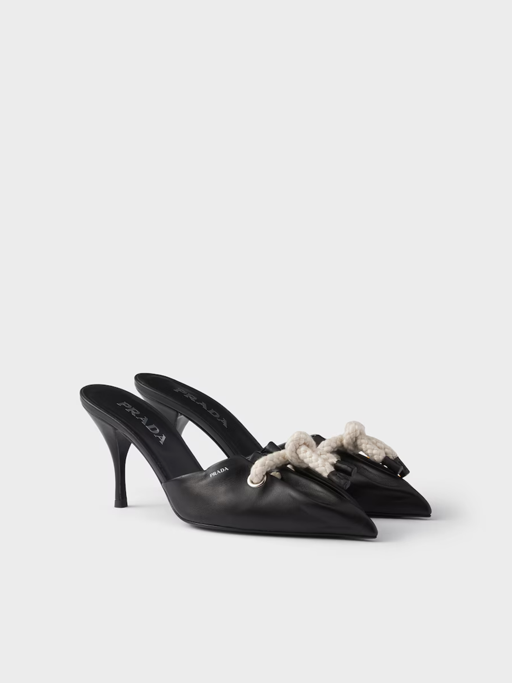Prada Black Nappa Leather Rope Detail Sandals