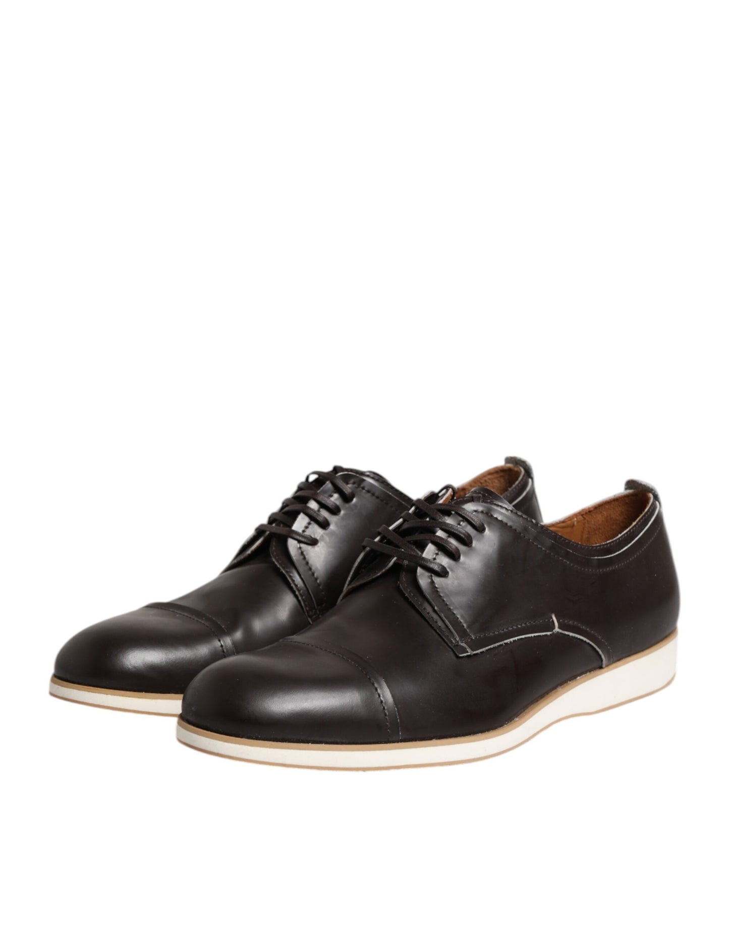 Pollini Dark Brown Leather Derby Lace Up Dress Formal Shoes