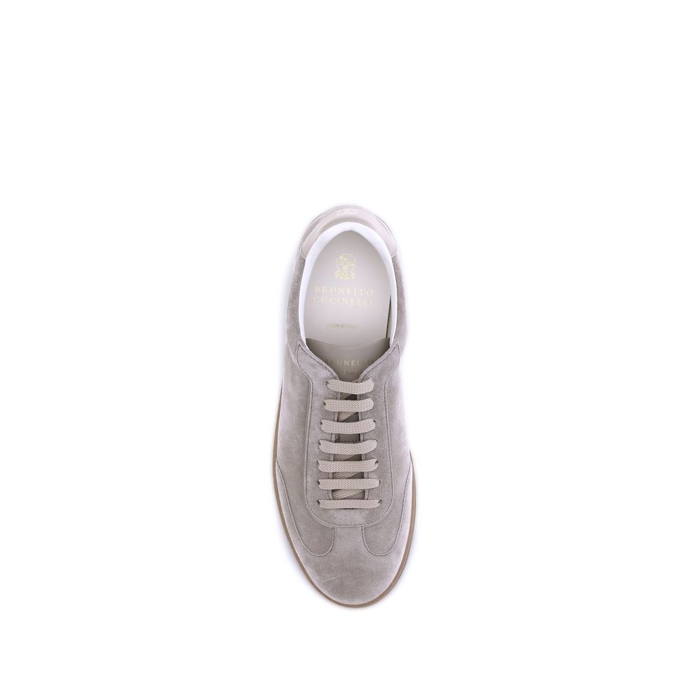 Brunello Cucinelli Beige Calf Leather Bos Taurus Low Top Sneakers