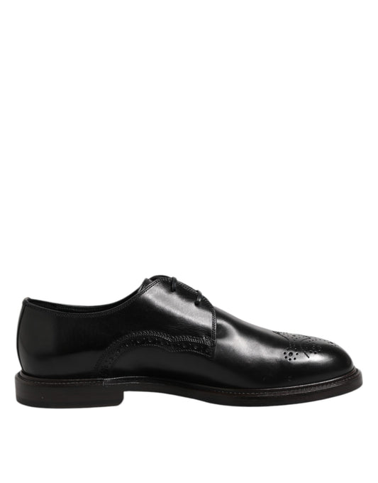 Dolce & Gabbana Black Leather Derby Wingtip Formal Shoes