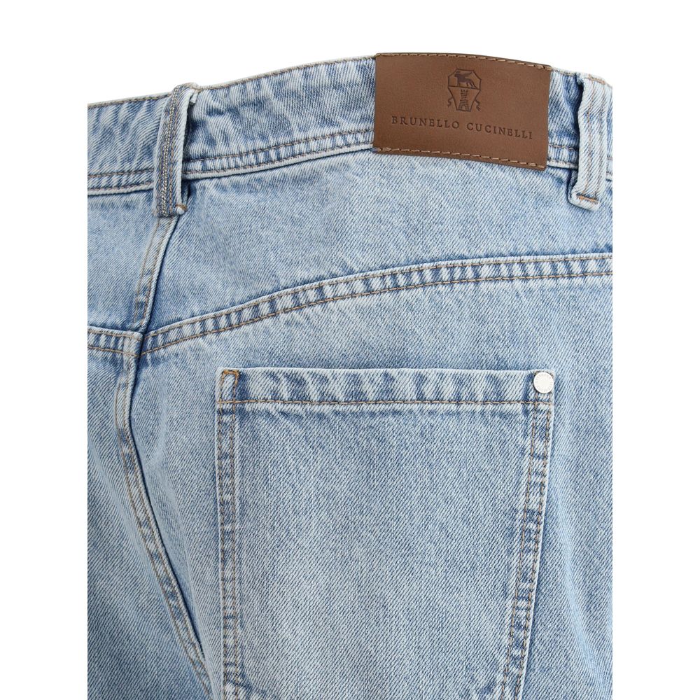 Brunello Cucinelli Light Blue Cotton Straight-Leg Jeans