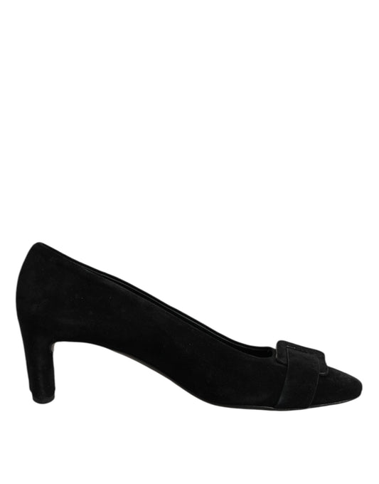 DEL CARLO Black Suede Leather Slip On High Heels Pump Shoes