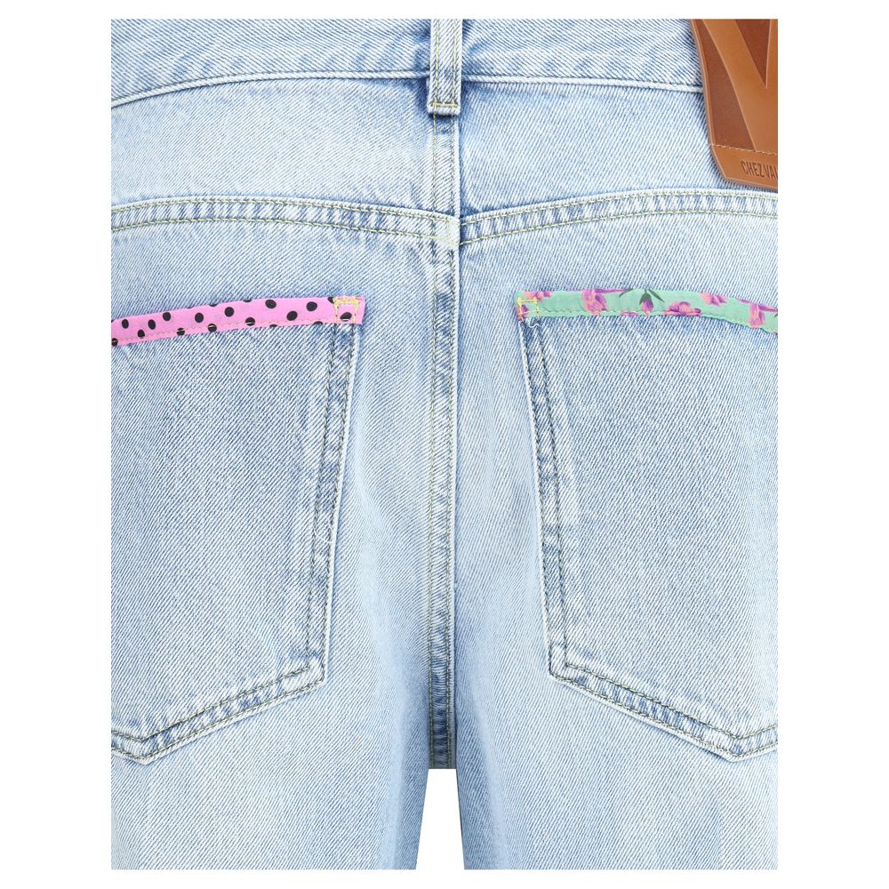 Valentino Light Blue Cotton Straight-Leg Jeans