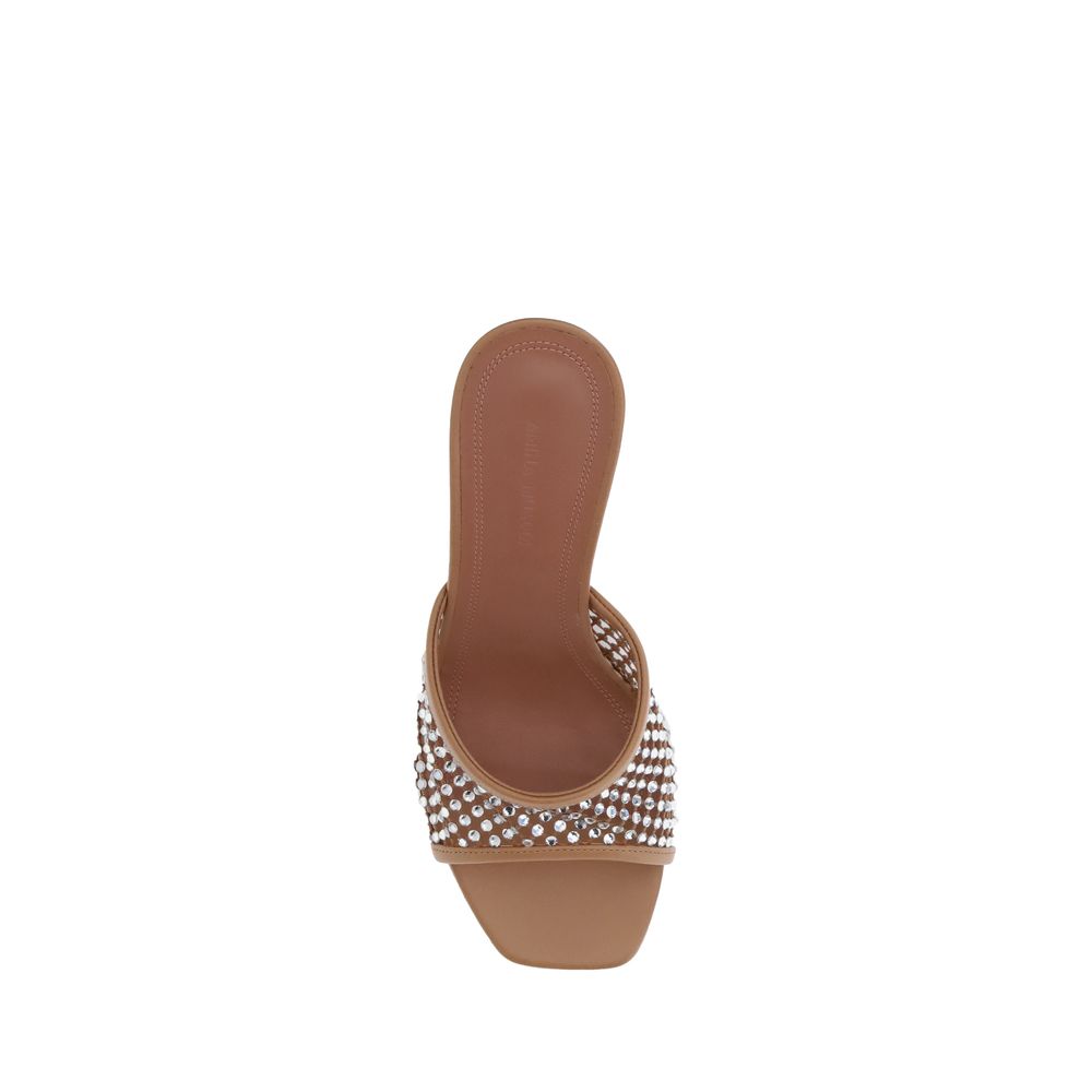 Amina Muaddi Beige Goatskin Stiletto Heel Sandals