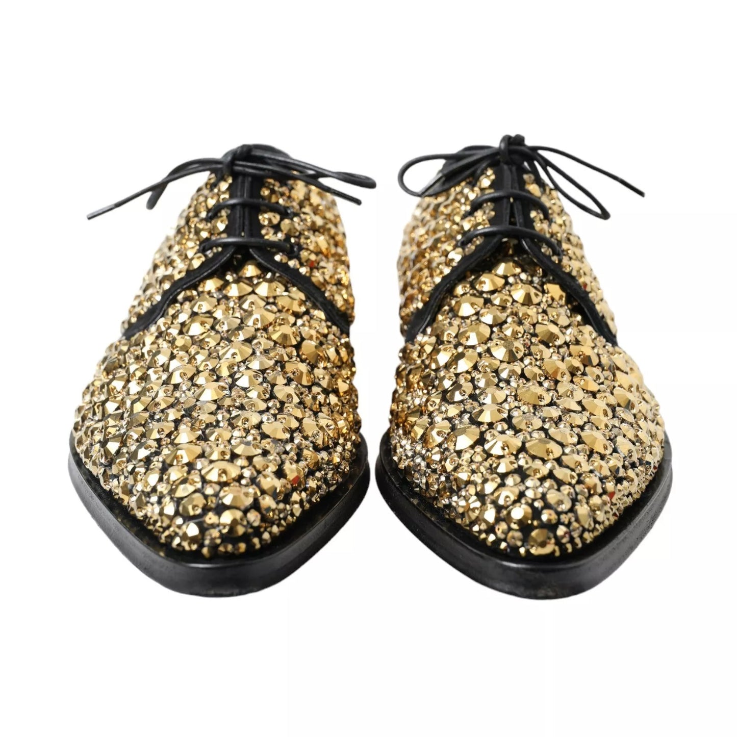 Dolce & Gabbana Black Gold Embellished Derby Shoes