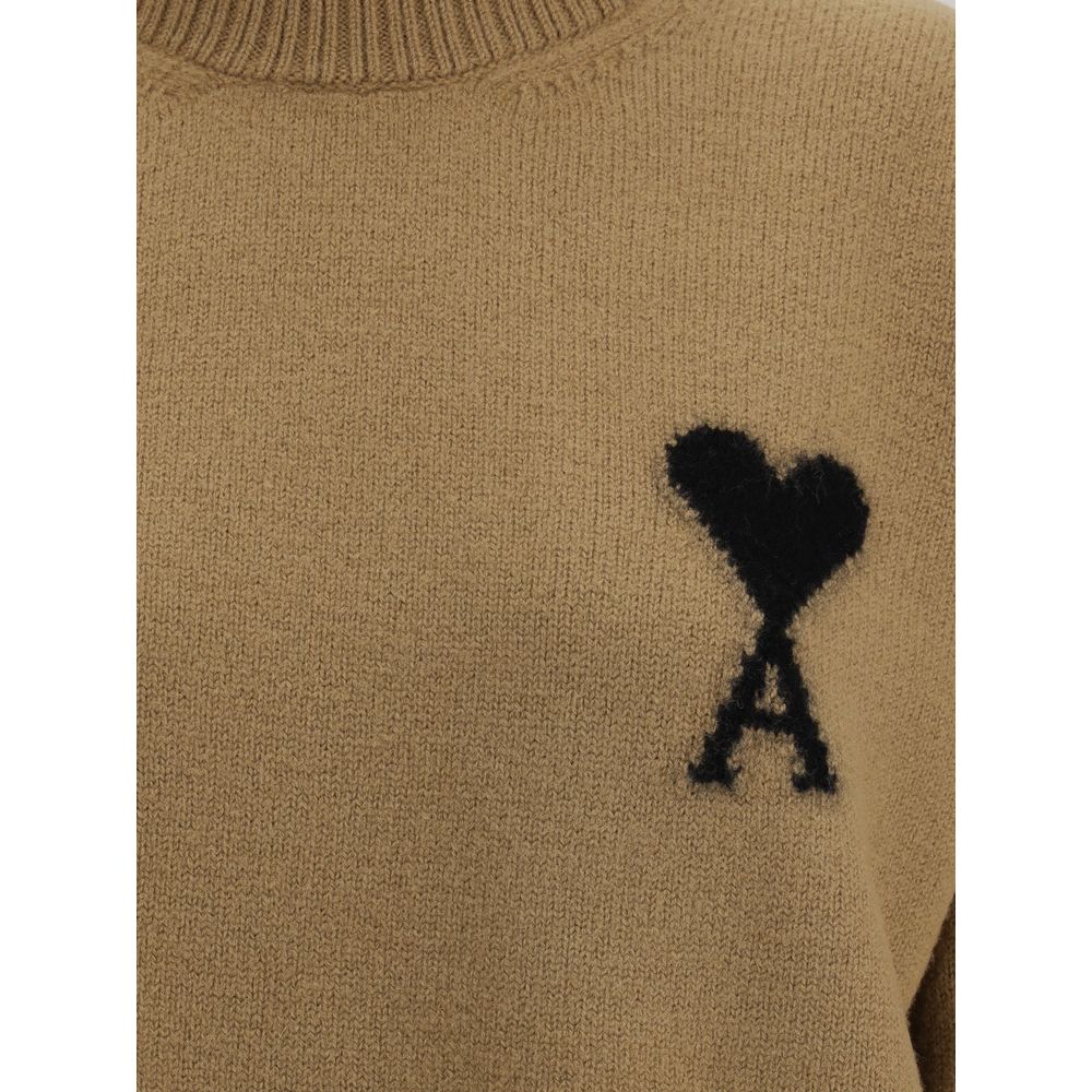 Ami Paris Brown Fleece Wool Turtleneck