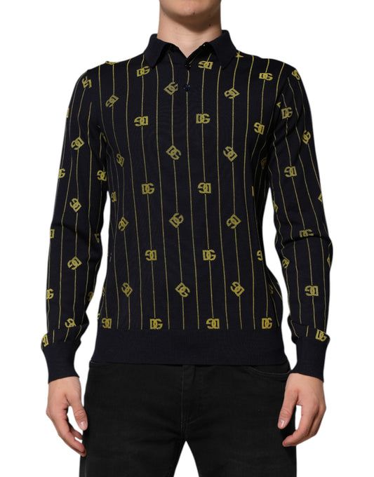 Dolce & Gabbana Black Logo Jacquard Knitted Polo Shirt T-shirt