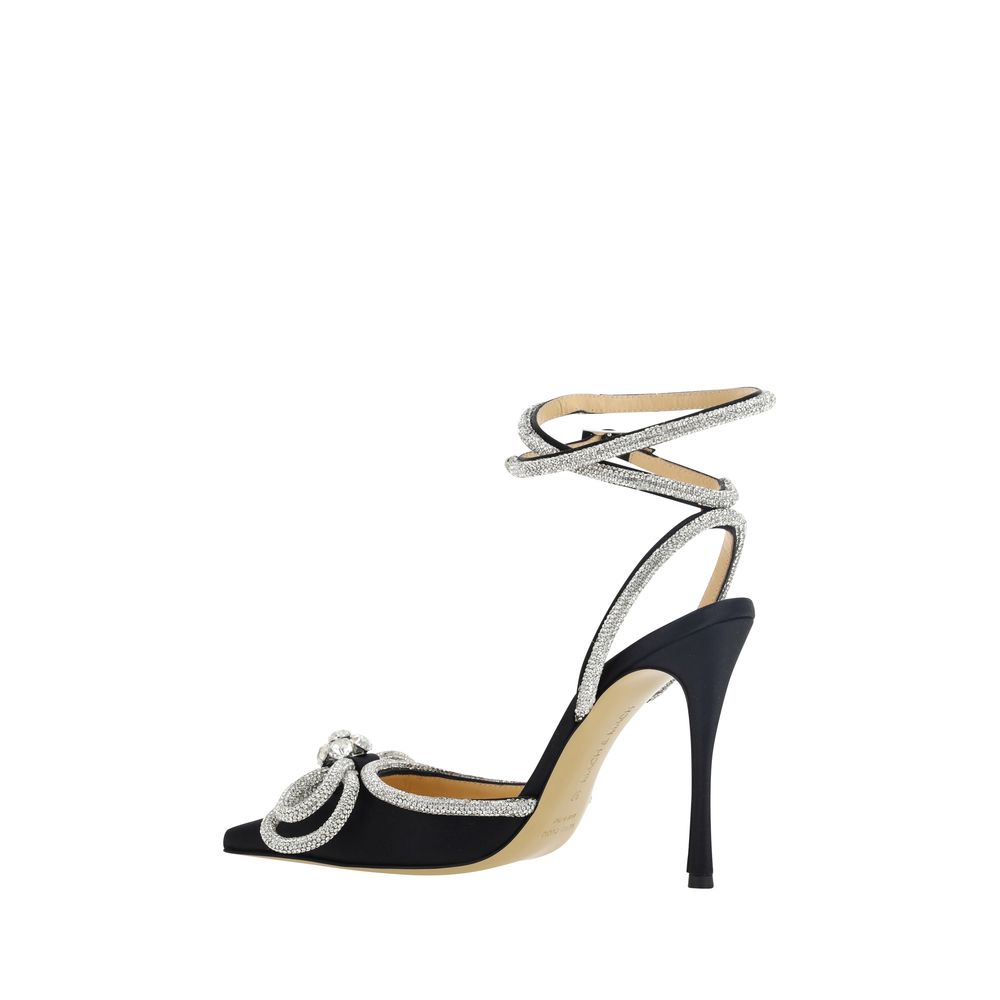 MACH & MACH Black Silk Stiletto Heel Sandals