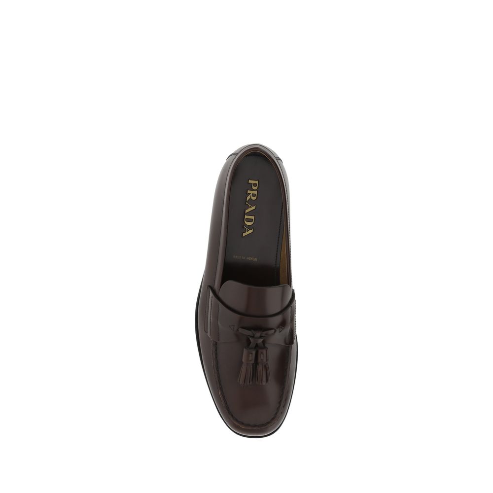 Prada Brown Calf Leather Bos Taurus Slip-On Loafers