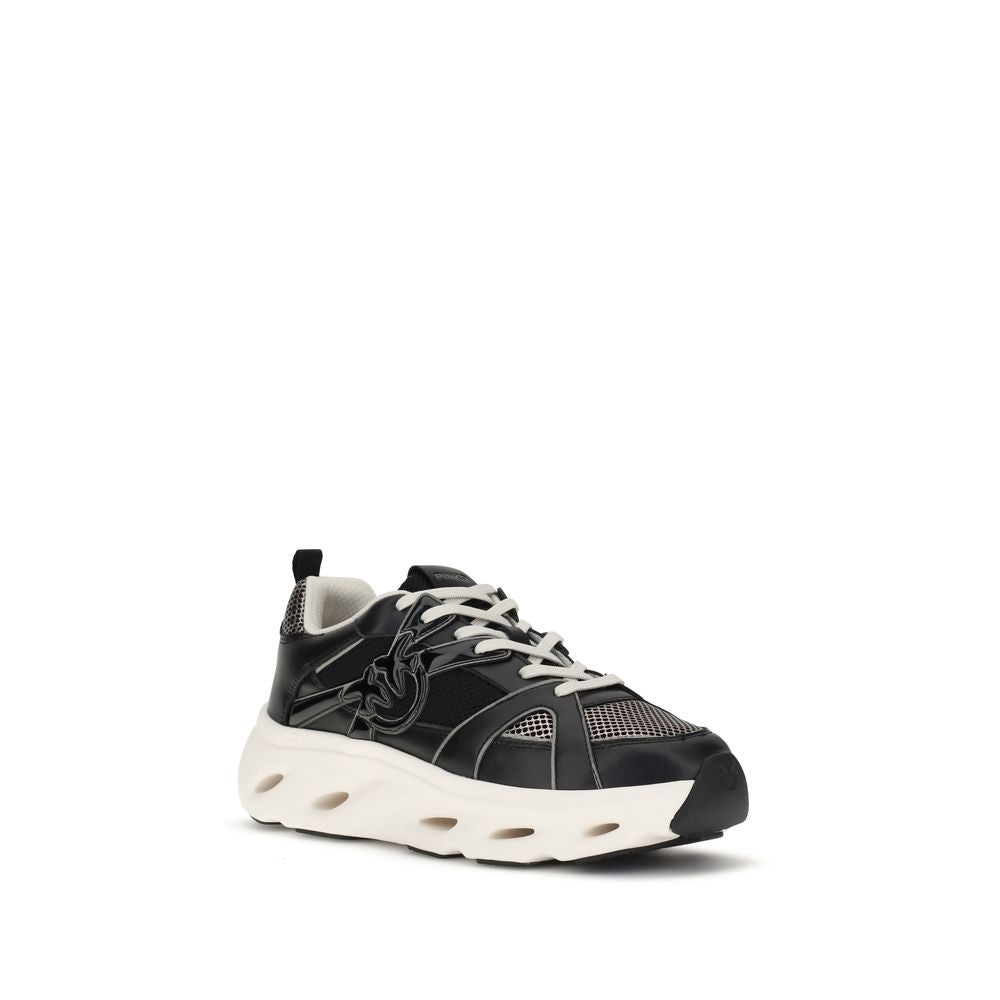 PINKO Black Calf Leather Bos Taurus Chunky Sneakers