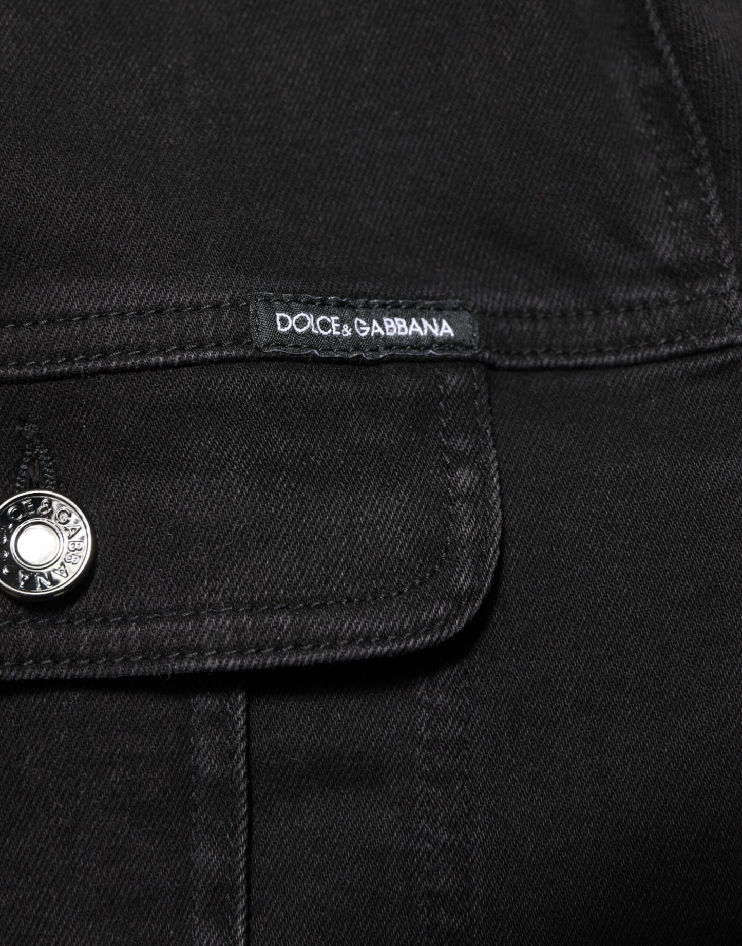Dolce & Gabbana Black Cotton Denim Stretch Button Up Jacket