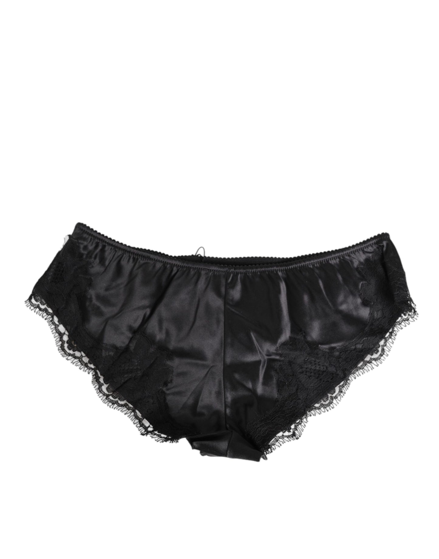 Dolce & Gabbana Black Silk Satin Lace Trim Panty Underwear