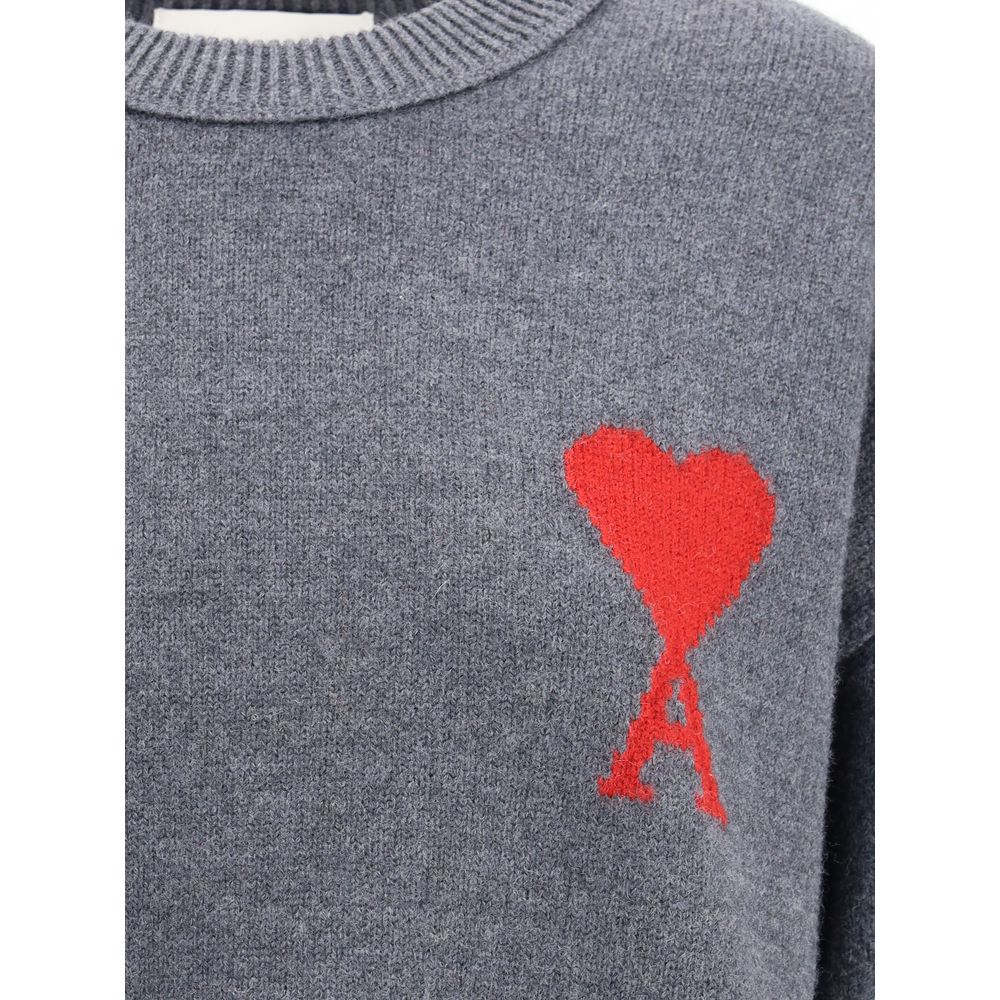 Ami Paris Gray Fleece Wool Sweatshirt