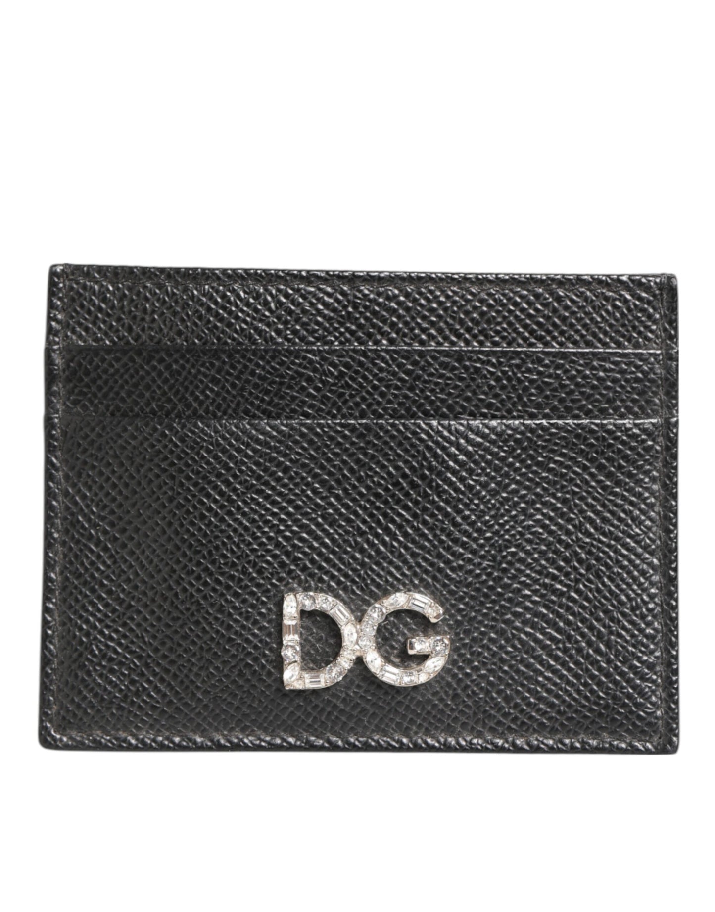 Dolce & Gabbana Black Leather Crystal DG Logo Embellished Card Holder Wallet