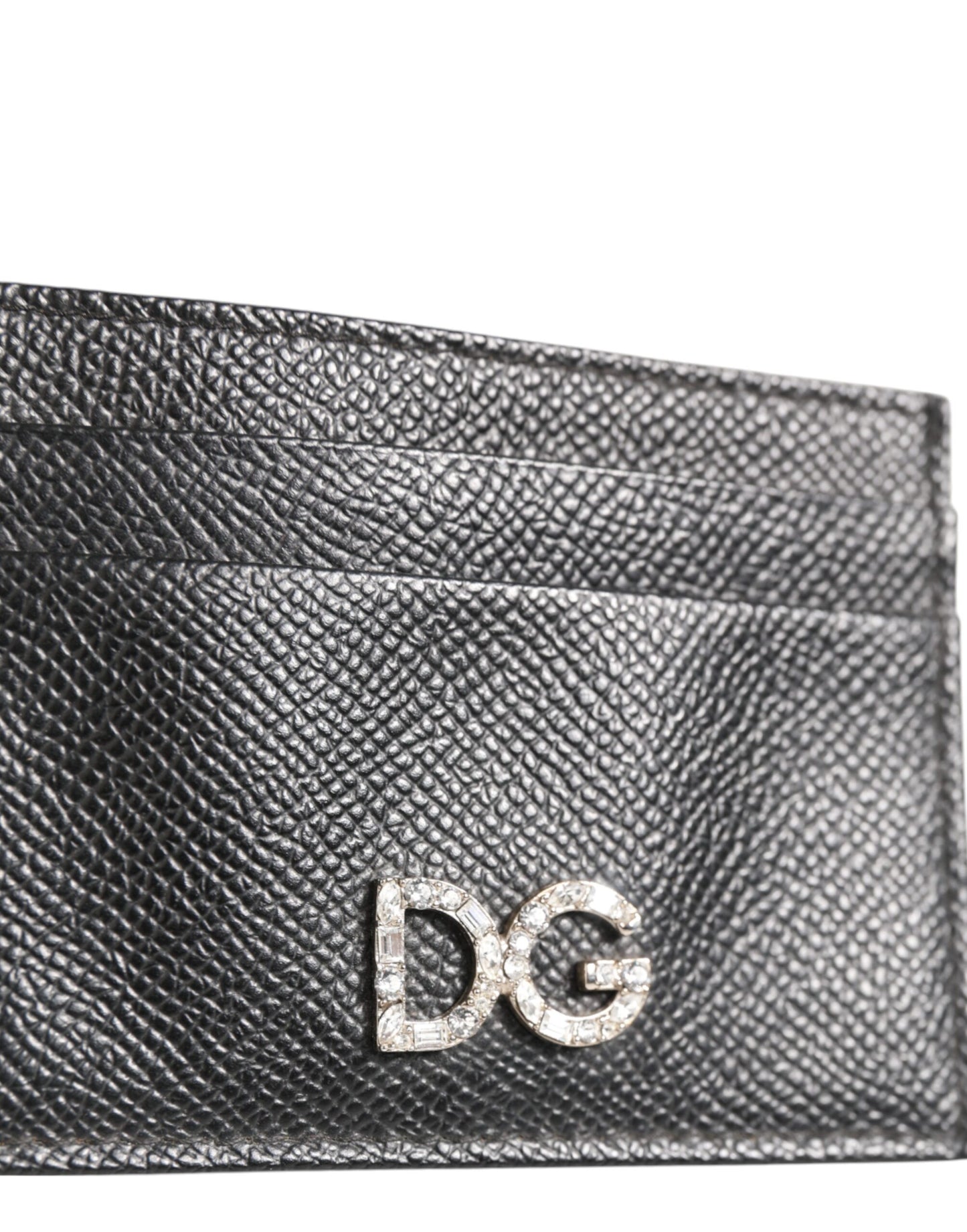 Dolce & Gabbana Black Leather Crystal DG Logo Embellished Card Holder Wallet