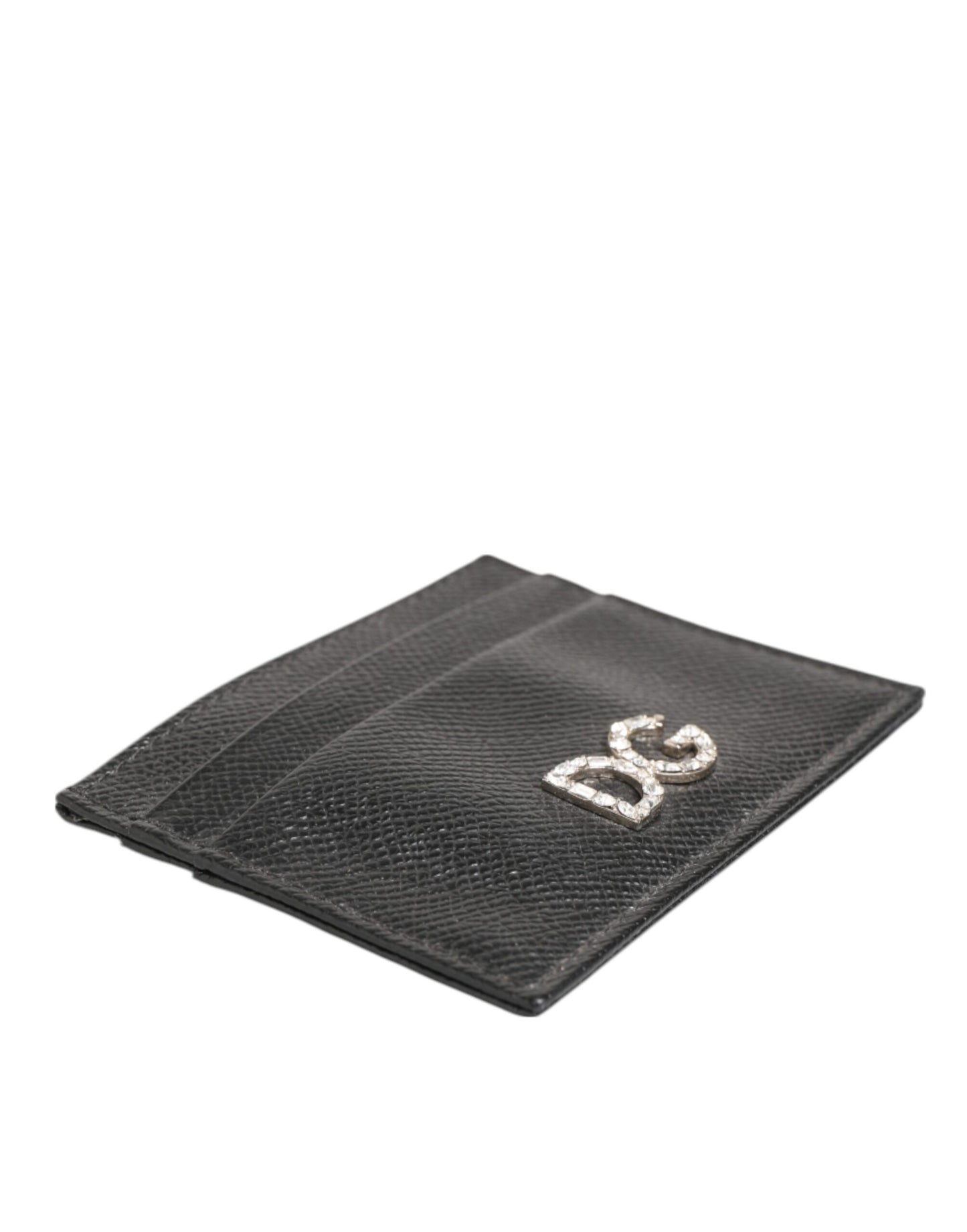 Dolce & Gabbana Black Leather Crystal DG Logo Embellished Card Holder Wallet
