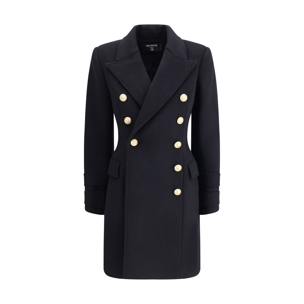 Balmain Black Fleece Wool Coat