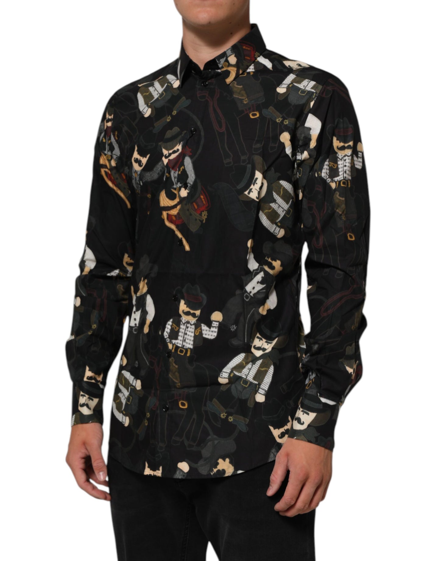 Dolce & Gabbana Black Cowboy Collared GOLD Formal Dress Shirt
