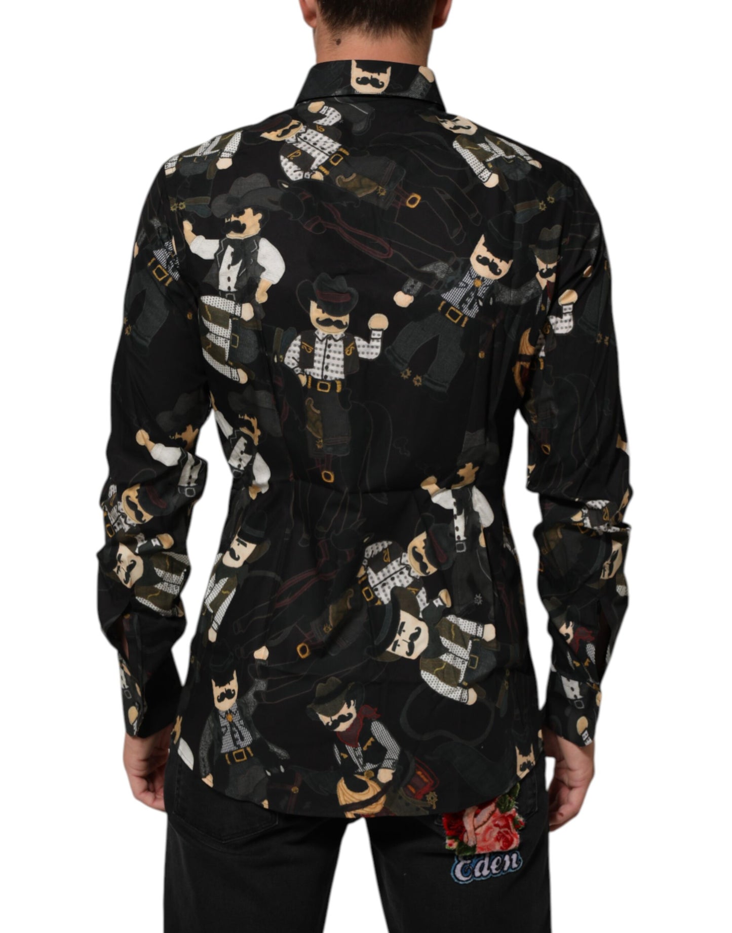 Dolce & Gabbana Black Cowboy Collared GOLD Formal Dress Shirt