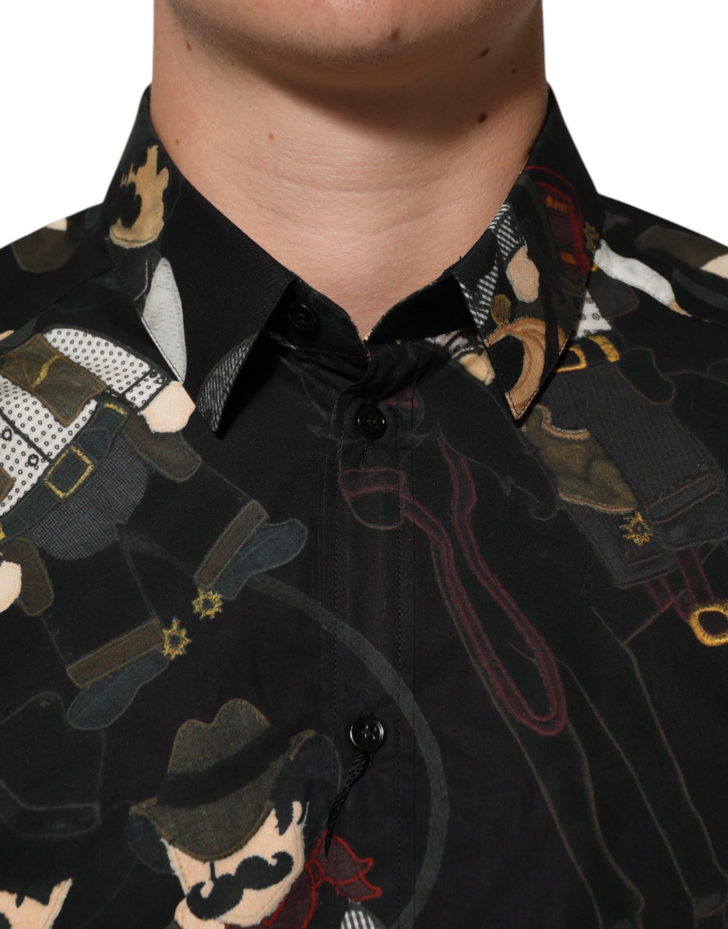 Dolce & Gabbana Black Cowboy Collared GOLD Formal Dress Shirt