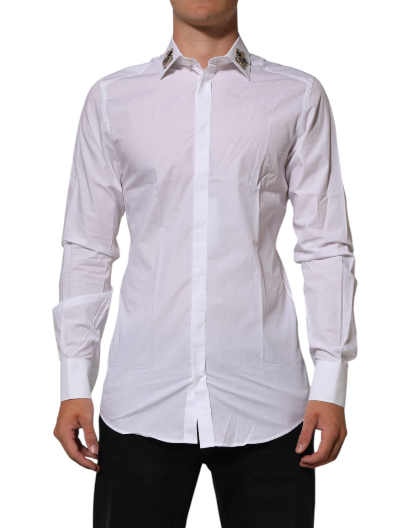 Dolce & Gabbana White Crown Collared GOLD Formal Dress Shirt
