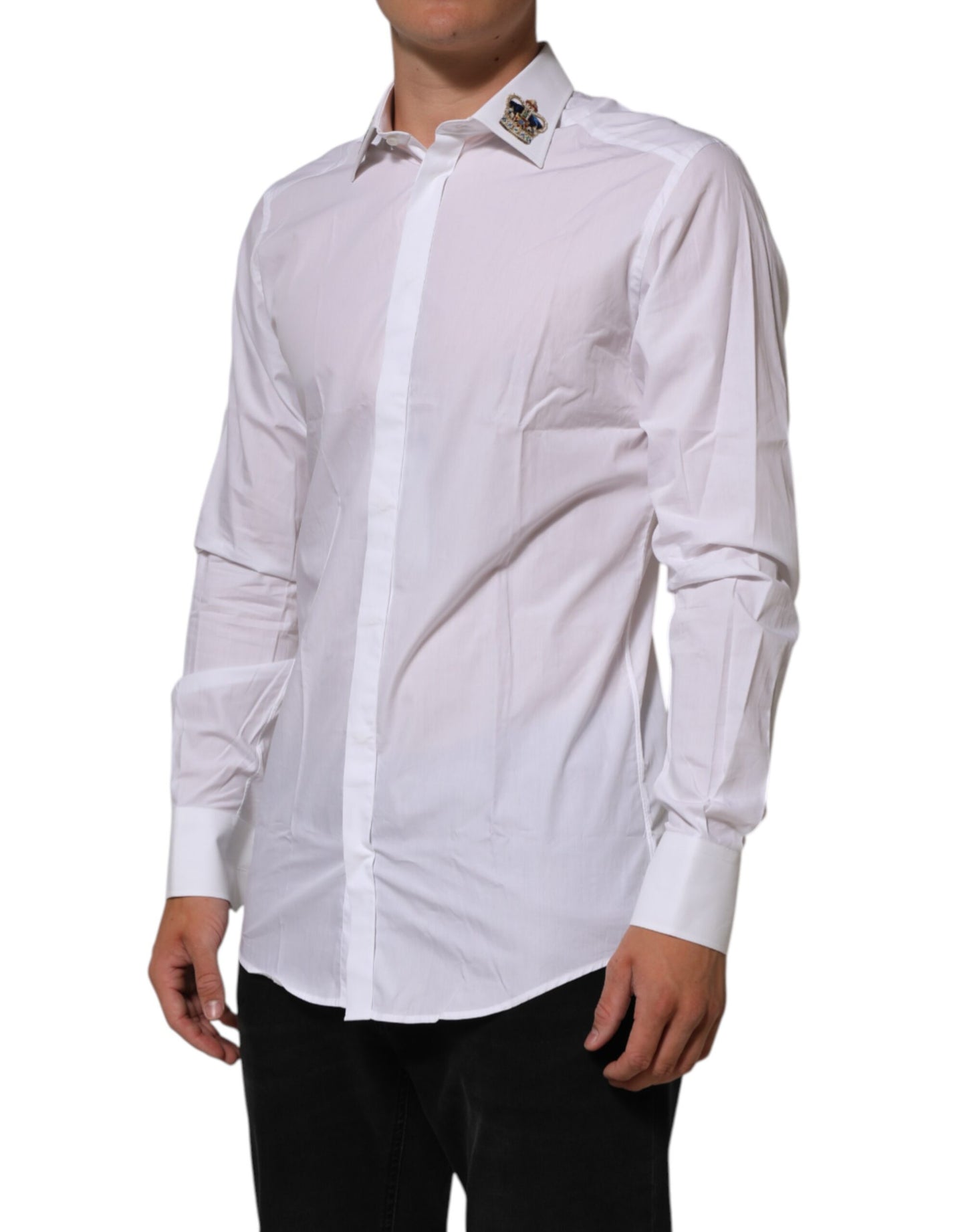 Dolce & Gabbana White Crown Collared GOLD Formal Dress Shirt