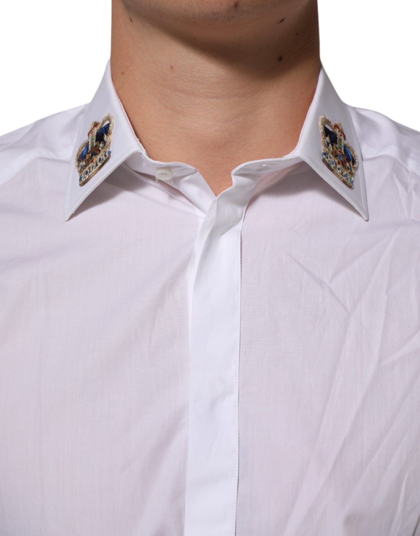 Dolce & Gabbana White Crown Collared GOLD Formal Dress Shirt