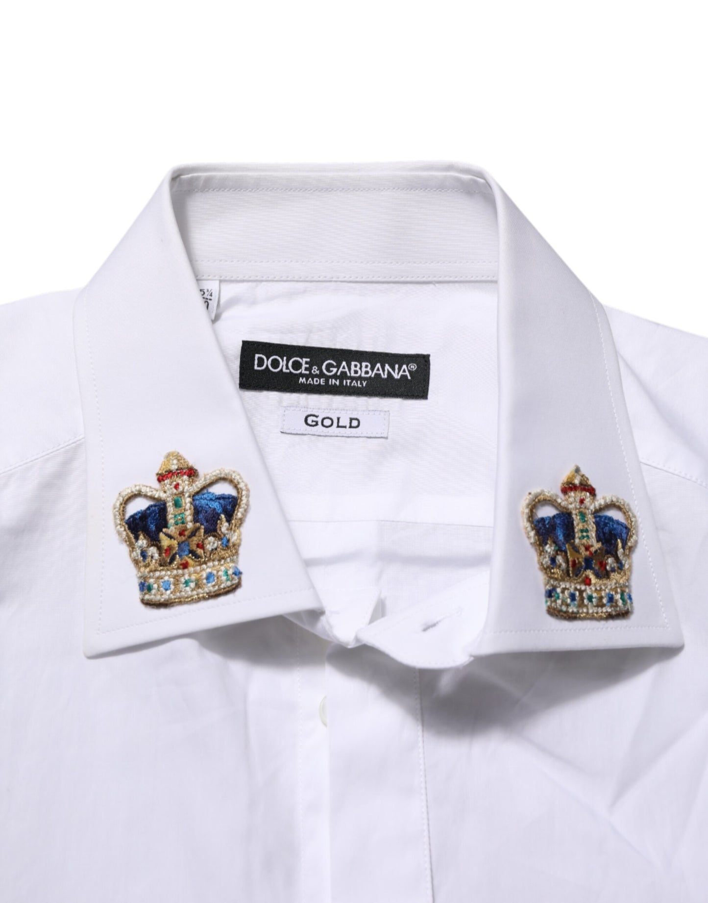 Dolce & Gabbana White Crown Collared GOLD Formal Dress Shirt