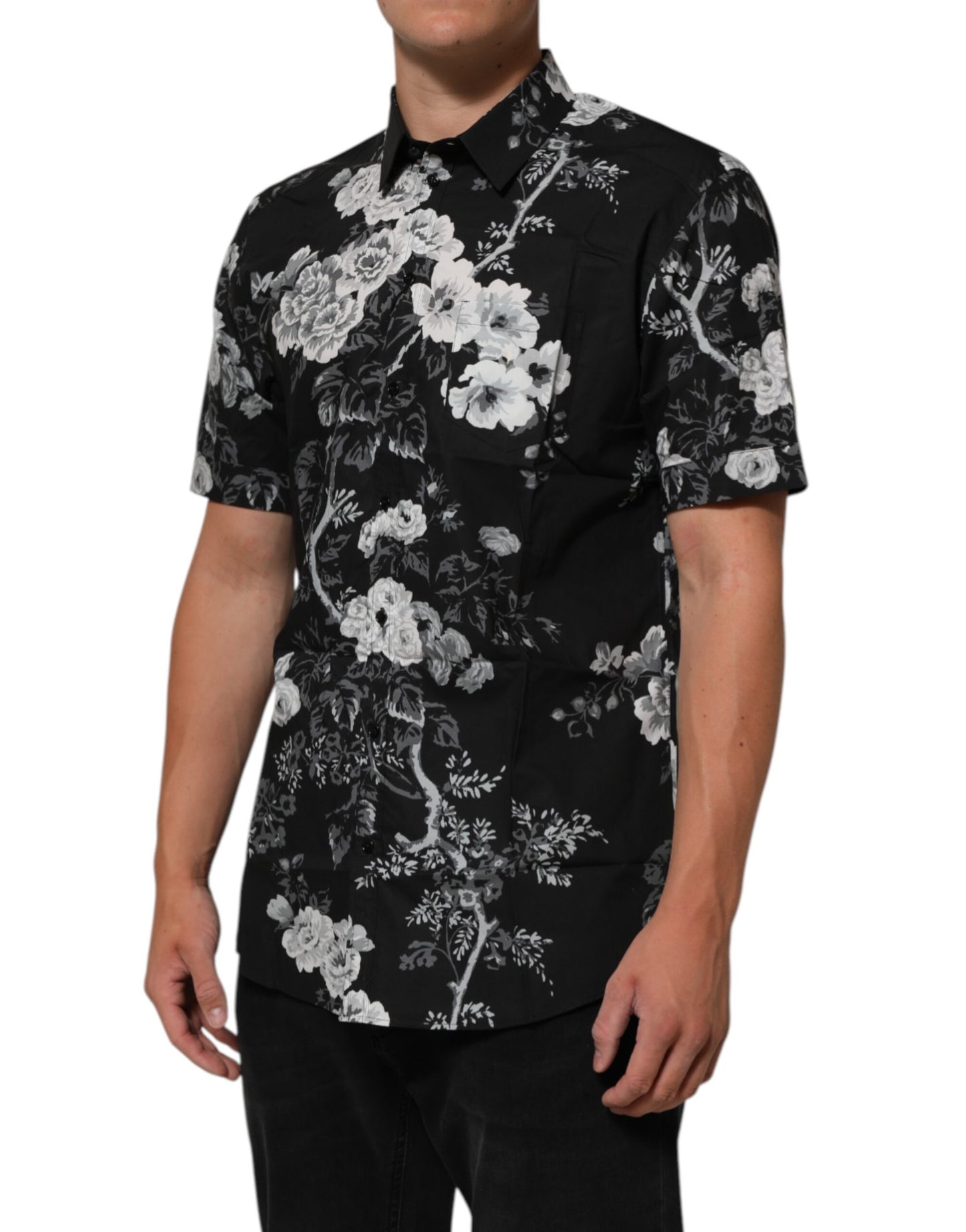 Dolce & Gabbana Black Floral Collared GOLD Casual Polo Shirt