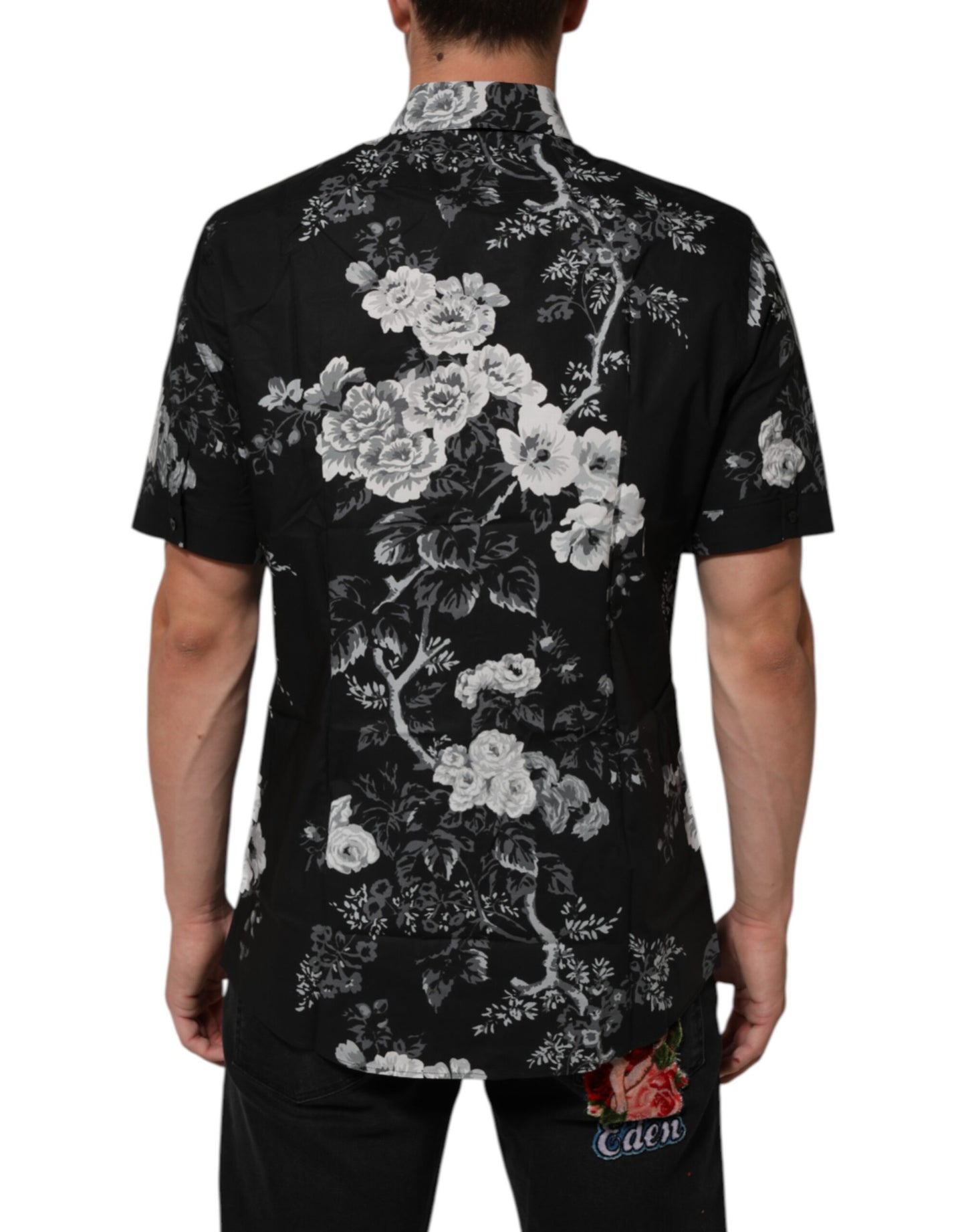 Dolce & Gabbana Black Floral Collared GOLD Casual Polo Shirt