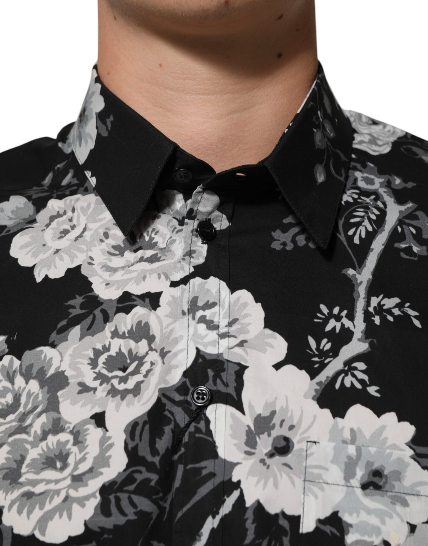 Dolce & Gabbana Black Floral Collared GOLD Casual Polo Shirt