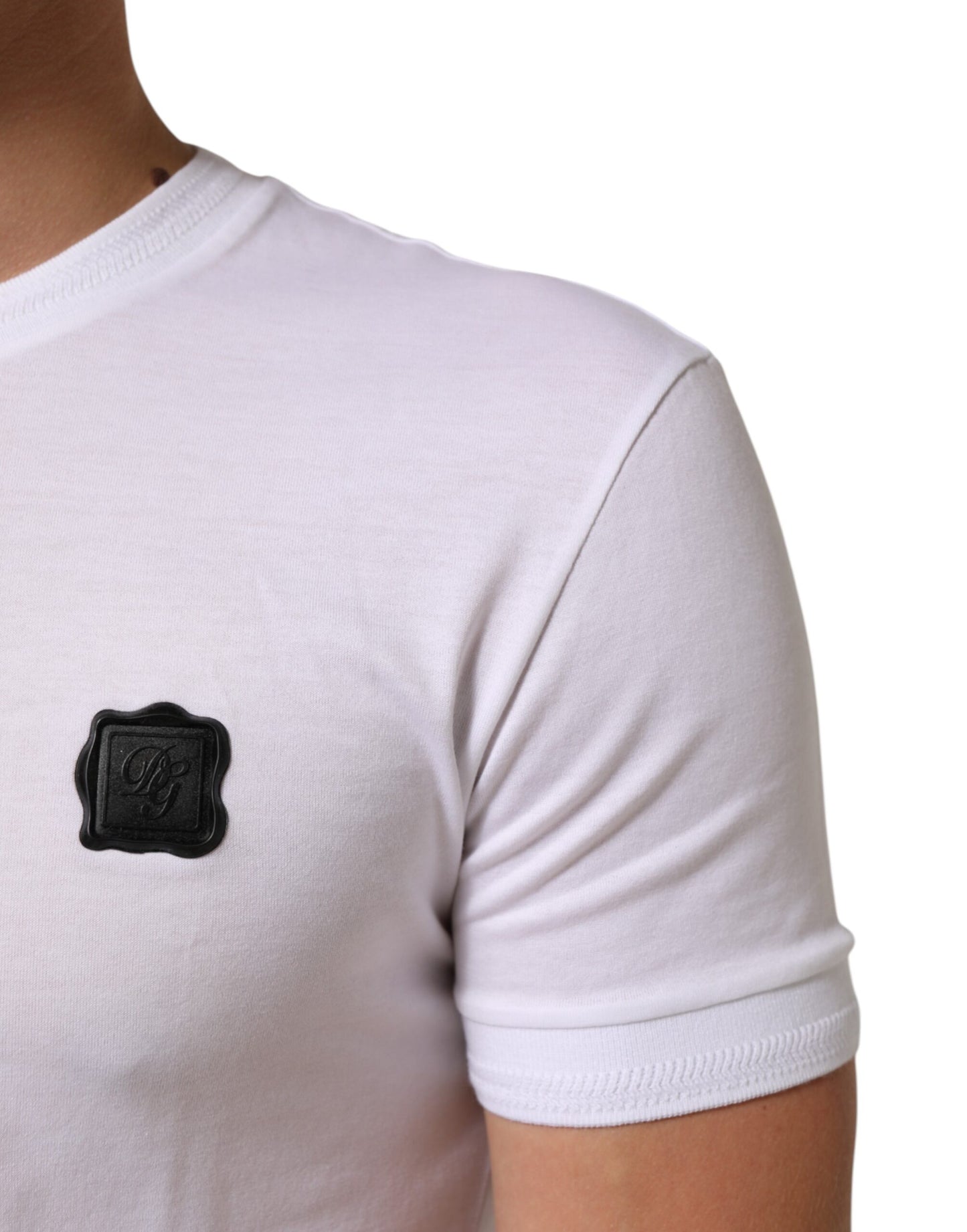 Dolce & Gabbana White Cotton Logo Patch Crew Neck T-shirt