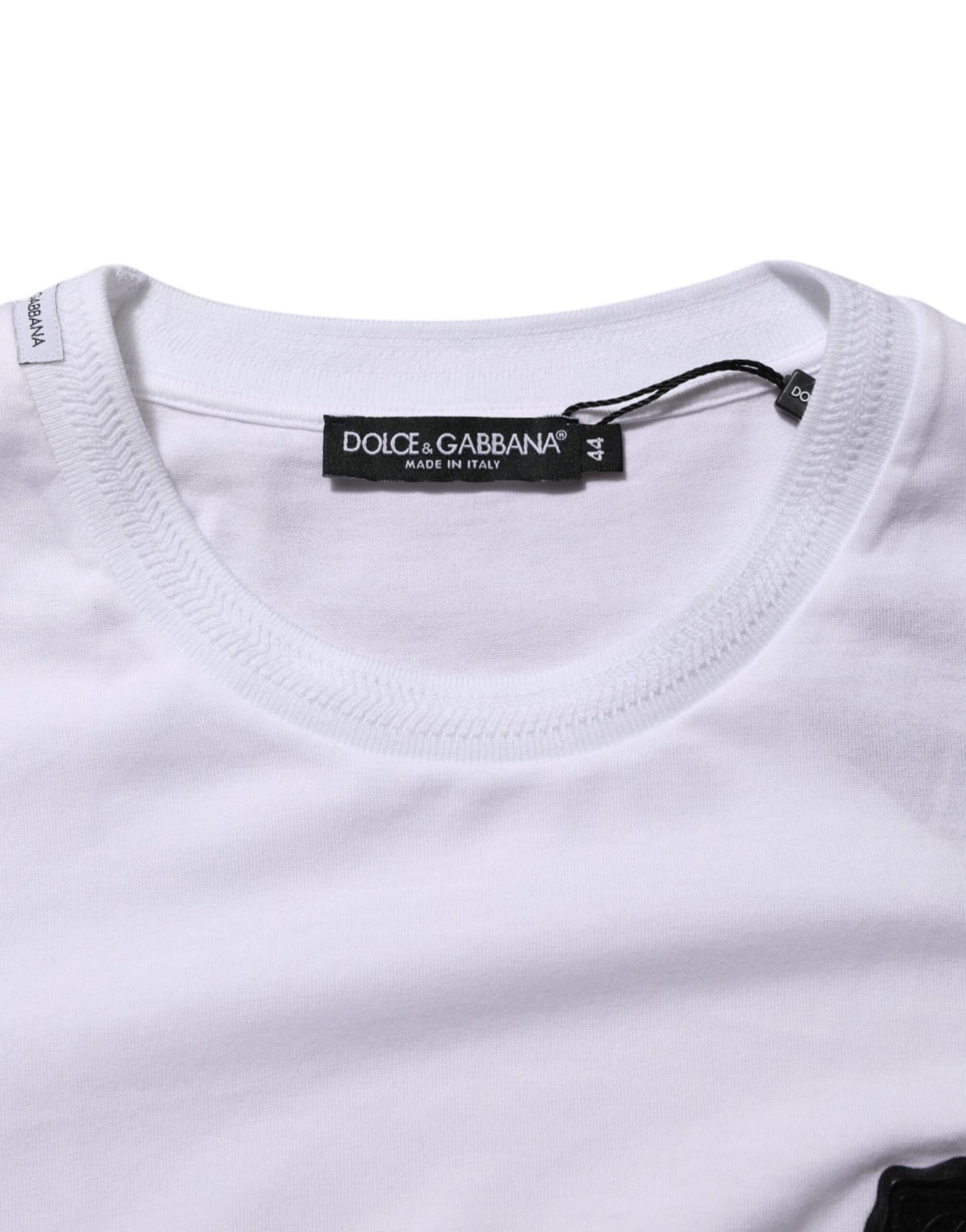 Dolce & Gabbana White Cotton Logo Patch Crew Neck T-shirt