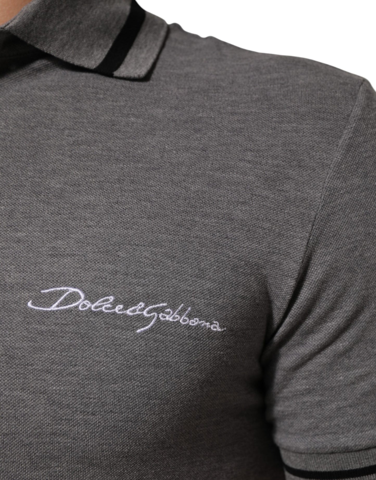Dolce & Gabbana Gray Logo Embroidery Collared Polo T-shirt