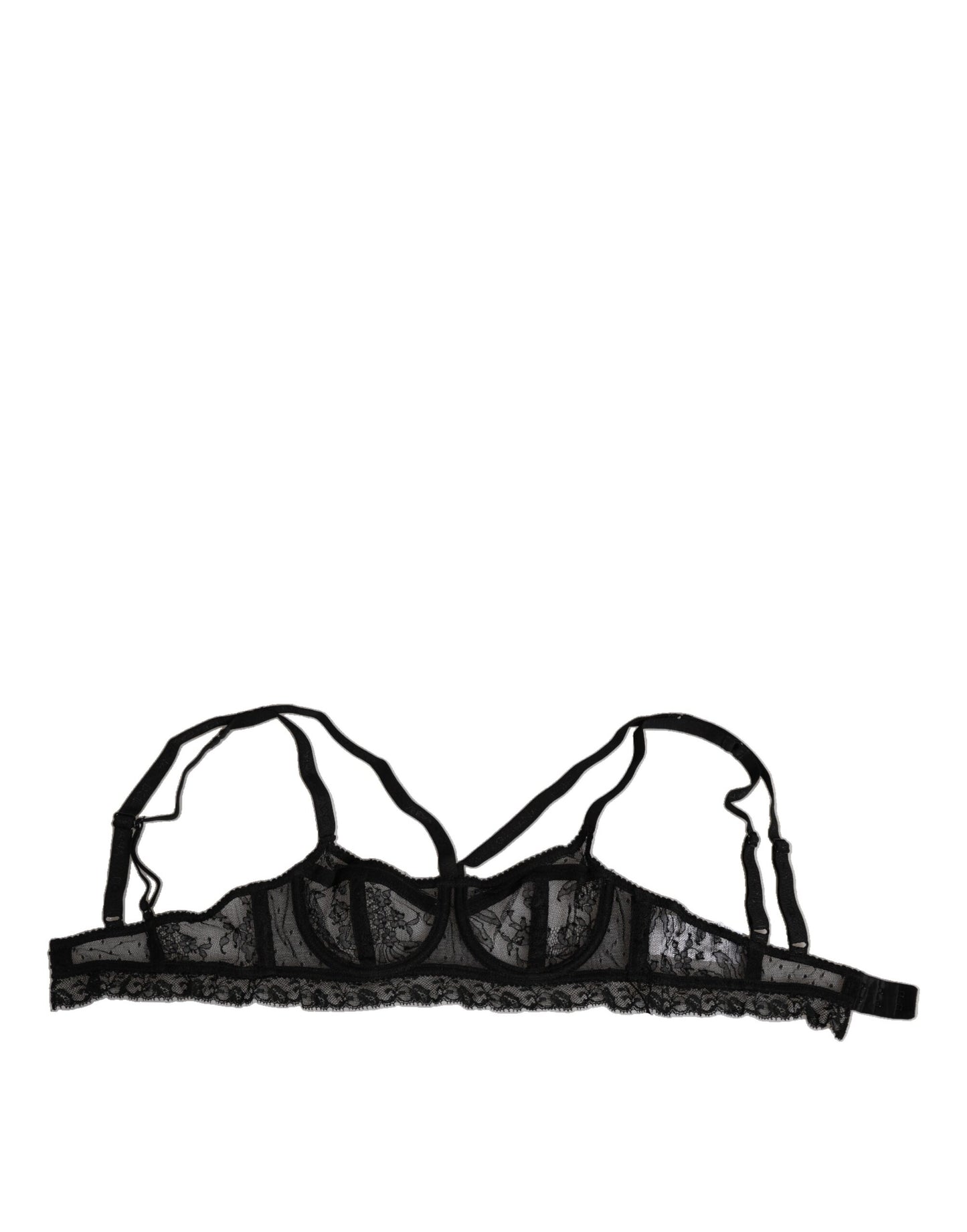 Dolce & Gabbana Black Floral Lace Nylon Balconcino Bra Underwear