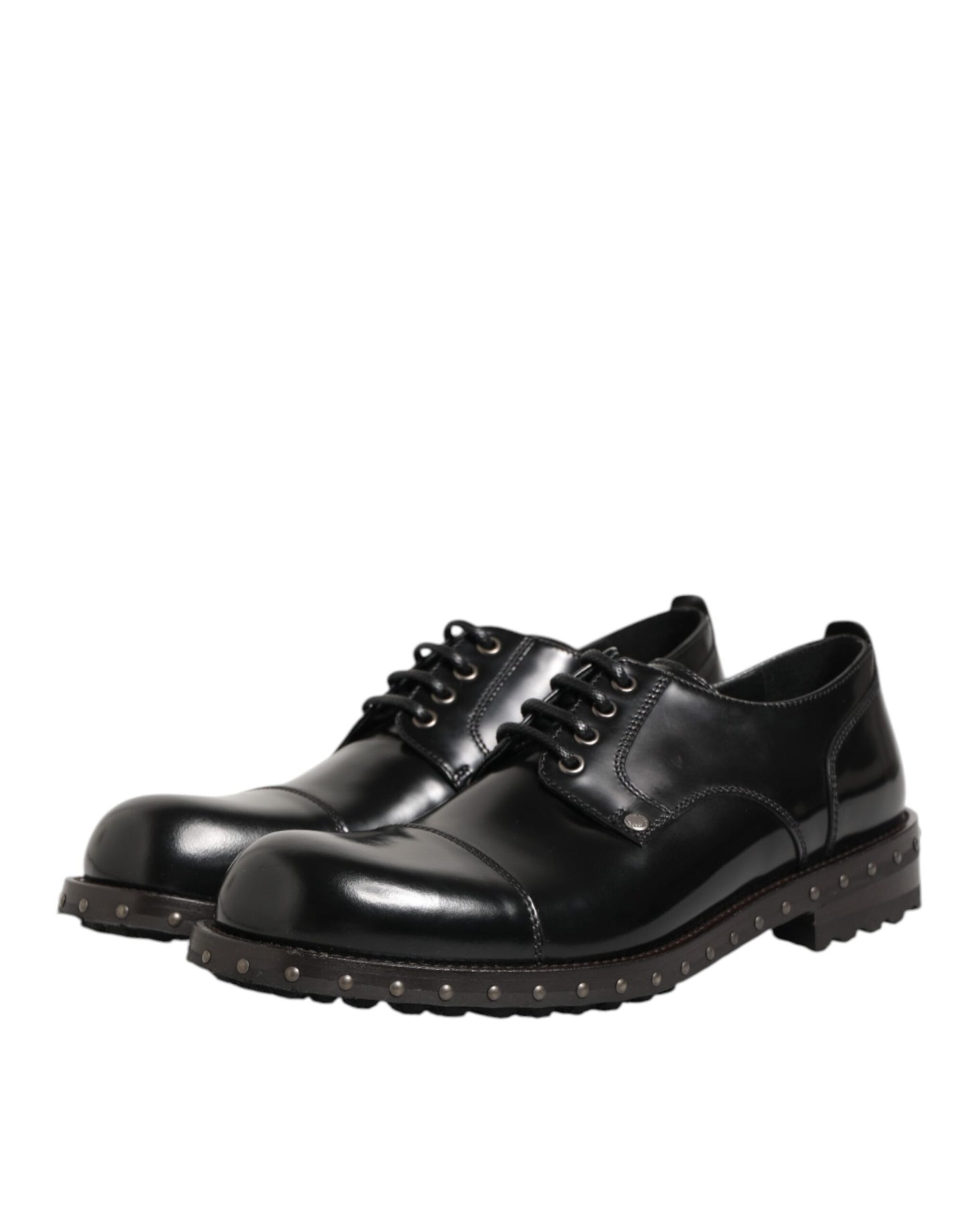 Dolce & Gabbana Black Leather Studded Men Formal Derby Shoes